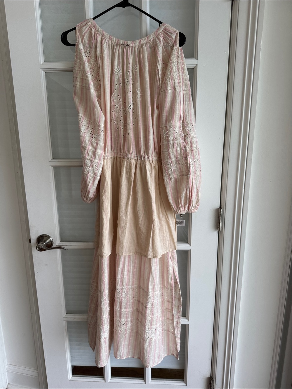 LoveShackFancy Isla Dress Pale Pink Embroidered Midi Pom Pom Tassels Slits Small - Picture 4 of 15